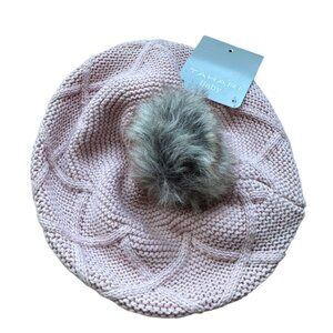 Tahari Baby Hat Cap Beret Pink New NWT Pom Pom Bow Soft Lightweight